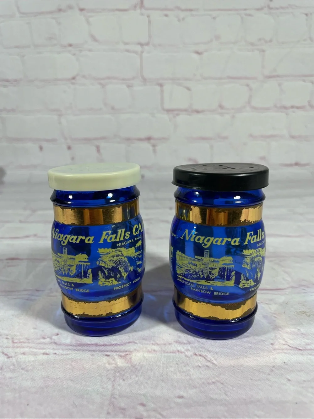 Vintage Niagara Falls Canada Cobalt Blue Glass Salt and Pepper Shaker Pair